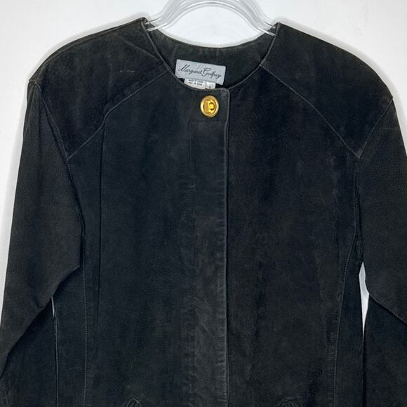 1990s Margaret Godfrey Suede Leather Black Minimalist Dress Size 6 - Picture 3 of 14